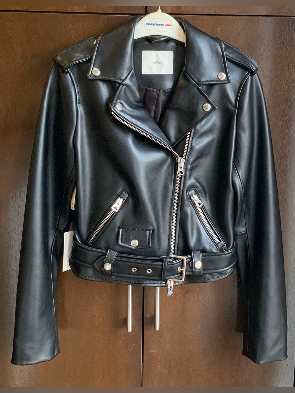 Wilfred Black Faux Leather T-Bird Jacket with Belted Hem